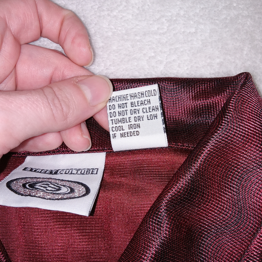Vintage Mens Club Rave Shirt Street Culture Button Up Shiny Red Wave Size XL - Picture 15 of 15